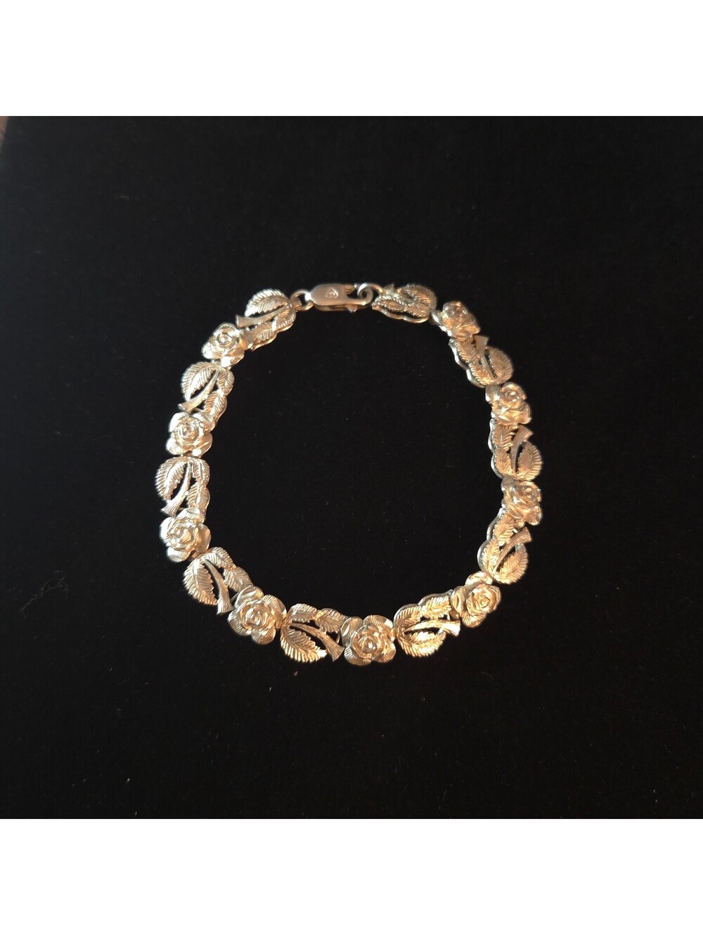 Vintage 7 1/4" Sterling Silver Rose & Vine Link Bracelet